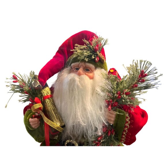 Victorian Style Santa Shelf Sitter/Mantle Decor Weighted  Red & Green Velvet - Picture 3 of 6